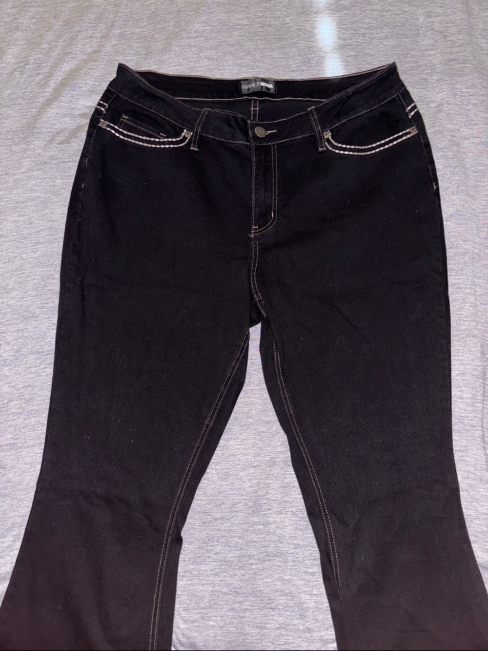 Fashion Nova Black Flare Jeans with Contrast Stitching